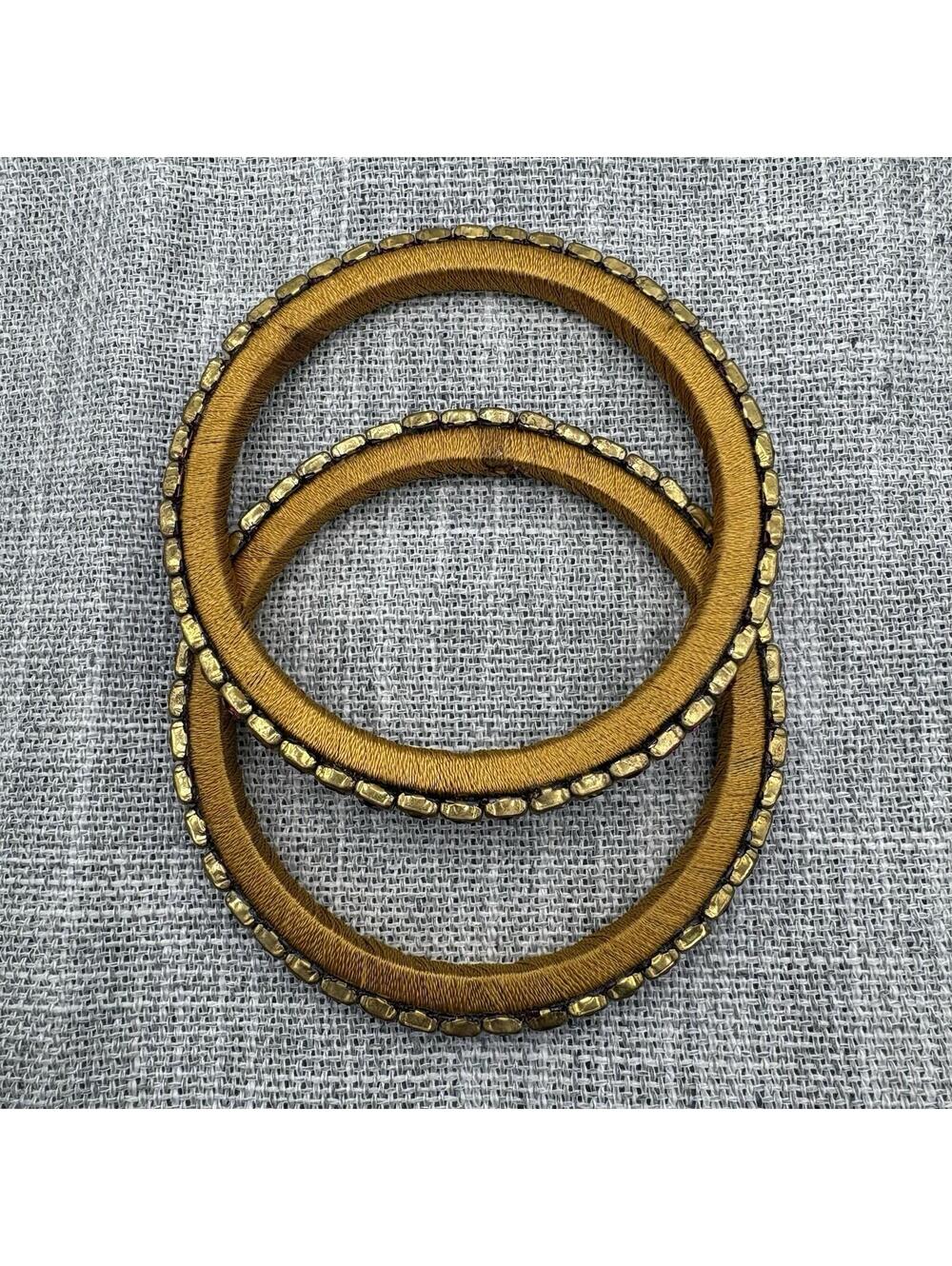 Indian Silk Thread Wrapped Bangle Set Pink Rhinestone - Picture 4 of 4